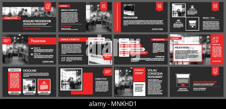 Le rouge et le noir des modèles de diapositives de présentation, l'arrière-plan. Éléments d'infographie. Utilisez pour flyer, brochure, dépliant, corporate, marketing, publicité Illustration de Vecteur