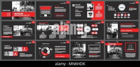 Le rouge et le noir des modèles de diapositives de présentation, l'arrière-plan. Éléments d'infographie. Utilisez pour flyer, brochure, dépliant, corporate, marketing, publicité Illustration de Vecteur