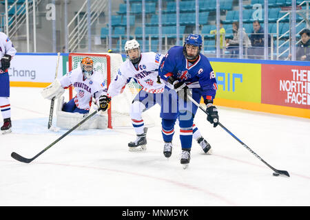 Projet de la LNH Kirk de la perspective Liam EIHL Sheffield Steelers fait partie de l'équipe Grande-bretagne au cours de championnats du monde jeunesse de l'IIHF Banque D'Images