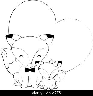 Mignon père et fils renards en caractères du coeur Illustration de Vecteur