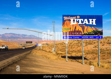 Bienvenue à l'Utah State signer le long de l'Interstate I-15 Banque D'Images