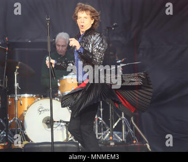 17/5/2018. Oui, les garçons sont de retour en ville ! Mick Jagger joue à la foule avec Keith Richards, Ronnie Wood et Charlie Watts de The Rolling Stones à l'appui qu'ils ont joué dans Croke Park de Dublin ce soir, sur la première étape de leur Les pierres - Pas de filtre d'. Après leur concert ils vont voler retour au Royaume-Uni pour continuer le tour qui comprend Londres, Edimbourg et Cardiff. Photo : Leon Farrell/RollingNews.ie Banque D'Images