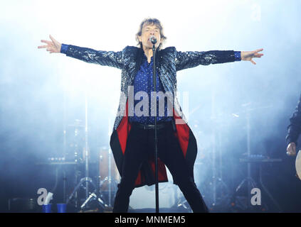 17/5/2018. Oui, les garçons sont de retour en ville ! Mick Jagger joue à la foule avec Keith Richards, Ronnie Wood et Charlie Watts de The Rolling Stones à l'appui qu'ils ont joué dans Croke Park de Dublin ce soir, sur la première étape de leur Les pierres - Pas de filtre d'. Après leur concert ils vont voler retour au Royaume-Uni pour continuer le tour qui comprend Londres, Edimbourg et Cardiff. Photo : Leon Farrell/RollingNews.ie Banque D'Images