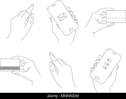 Côté graphique est titulaire d'une carte de crédit, smartphone, points index. Ligne. les droits de pinceau, set Illustration de Vecteur