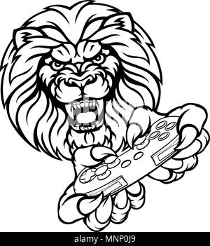 Mascotte Lion Gamer Illustration de Vecteur