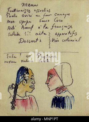 Reo tahiti : Onze Menus : Eaha ! Oe Protane, pas de vau Vahine Tahiti Català : Onze spéciaux : Non ! Tu ets bretona, jo sóc anglais tahitiana : Onze Menus : Qu'est-ce que vous ! D'une femme bretonne. Je suis une tahitienne vers 1900. 943 Onze spéciaux Eaha Protane Oe no vau Vahine Tahiti Banque D'Images