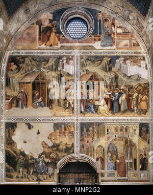 . Italiano : Oratorio di San Giorgio (Padova) - Affreschi della controfacciata - Storie di Cristo. Dans l'alto : Annunciazione al centro : Adorazione dei pastori - Adorazione dei Magi dans basso : Fuga in Egitto - Presentazione al Tempio . 24 février 2014, 09:32:41. Altichiero (1330-1390) Noms alternatifs Altichiero da Verona Description peintre italien Date de naissance/décès circa 1330 circa 1395 Lieu de naissance/décès Zevio bei Verona Verona lieu de travail Padoue, Vérone contrôle d'autorité : Q379567 : 19526636 VIAF ULAN : 500018314 ALTICHIERO da Zevio WGA : GND : 118644904 RKD : 1384945 L'Oratorio Banque D'Images