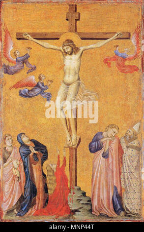 Saint Jean à Patmos, la Madone et lEnfant ont intronisé, et la mort de la Vierge ; la crucifixion . Anglais : aile droite d'un diptyque . Entre 1320 et 1325. 952 di Pacino, buonaguida dittico del a rencontré 02 Banque D'Images