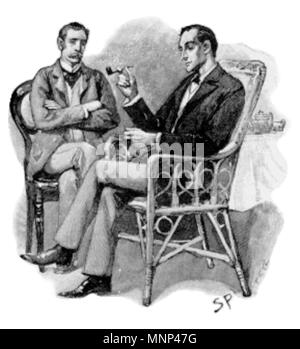 . Anglais : Sherlock Holmes (r) et le Dr John H. Watson. Illustration par Sidney Paget à partir de l'histoire de Sherlock Holmes l'Interprète grec, qui a paru dans le Strand Magazine en septembre 1893. Légende originale était "HOLMES SORTIT SA MONTRE." English : Sherlock Holmes (à droite) et le docteur Watson (à gauche), illustration de Sidney Paget pour la nouvelle intitulée L'interprète grec. Deutsch : Sherlock Holmes (r) et le Dr John H. Watson. Illustration von Sidney Paget aus der Geschichte der griechische Sherlock Holmes Dolmetscher. Русский : Шерлок Холмс (справа Уотсон доктор и). Иллюстрация Banque D'Images
