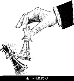 Dessin Artistique vecteur Illustration de Hand Holding Chess King et abattant des mat. Illustration de Vecteur