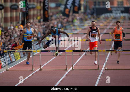 Deansgate, Manchester, Royaume-Uni. 18 mai, 2018. L'Arcadis Grand CityGames, Manchester ; Bershawn Jackson remporte la mens 200m haies : Action Crédit Plus Sport/Alamy Live News Banque D'Images