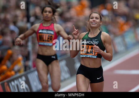 Deansgate, Manchester, Royaume-Uni. 18 mai, 2018. L'Arcadis Grand CityGames, Manchester ; Alina Talay remporte le 100m haies femmes : Action Crédit Plus Sport/Alamy Live News Banque D'Images