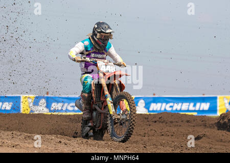 Le Lancashire, Royaume-Uni, 19 mai 2018. Les nationaux MX Motocross Championship, quais Preston, Lancashire. 19 mai 2018. La crème des talents Motocross britannique prendra pour le circuit à Preston dans le Lancashire Docks pour un week-end de la Michelin MX nationaux. Le 'Tiers' offre tout un week-end de course avec 26 courses sur deux jours, et de classes pour SW/BW 85, MXY1 et 2, MX1 et MX2 Clubman jusqu'à la Pro MX1 et MX2 '40' plus rapide ; le décor est planté pour un programme bien rempli d'British championship racing au sommet de son jeu. Credit : Cernan Elias/Alamy Live News Banque D'Images