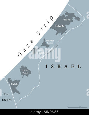 Carte politique de la bande de Gaza. Territoire palestinien autonome sur la côte de la mer Méditerranée. Les frontières pour Israël et l'Égypte. Banque D'Images