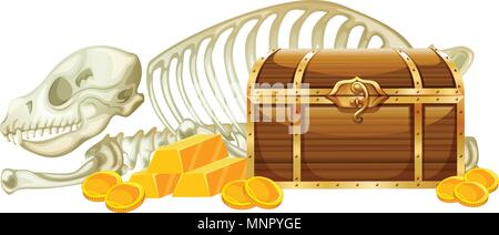 Trésor de la poitrine et du squelette sur fond blanc illustration Illustration de Vecteur