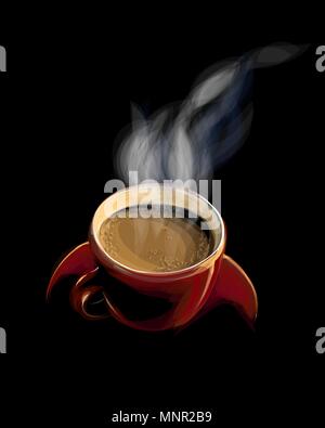 Tasse de café rouge avec de la fumée Illustration de Vecteur