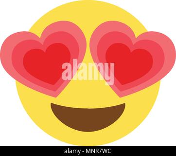 Le vecteur isolé heureux face jaune avec les yeux du coeur rouge icône plate Illustration de Vecteur