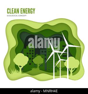Un concept écologique de l'énergie verte. Coupe papier vert modèle de page. La Journée mondiale de l'environnement. Vector illustration isolé sur fond blanc Illustration de Vecteur
