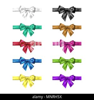 En soie colorés set bow avec des rubans. Collection Décoration élégante d'archets. De proue de couleurs différentes. Vector illustration isolé sur blanc backgrou Illustration de Vecteur