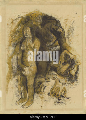 Eve ('Le Cauchemar') ; Paul Gauguin (Français, 1848 - 1903), Pacifique Sud, Tahiti, vers 1899 - 1900 ; noir encre d'ocre, d'encre, solvant liquide (térébenthine ?) sur papier vélin (recto) ; Graphite et crayon crayon bleu avec des traces d'un moyen de l'huile diluée (verso) ; 64,2 x 48,9 cm (25 1/4 x 19 1/4 in.) ; 2007.33 Eve ('le') 966 Paul Gauguin, Eve (Le Cauchemar), 1899-1900 Monotype Banque D'Images