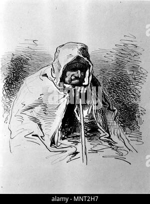 Paul Gavarni (Français, 1804-1866). 'Vieille Dame au Châle rouge', 1852-1866. De l'encre ferro-gallique encre rouge et blanc avec surélévation sur brown, modérément épais, légèrement texturé papier vélin. Walters Art Museum (37,1428) : Acquis par William T. Walters. 37,1428966 Paul Gavarni - Vieille Dame au Châle rouge - Walters 371428 Banque D'Images