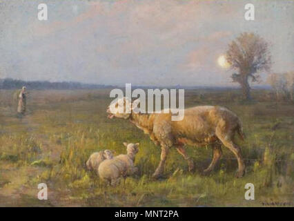 966 Paul Vayson brebis et ses agneaux à l'aube Banque D'Images