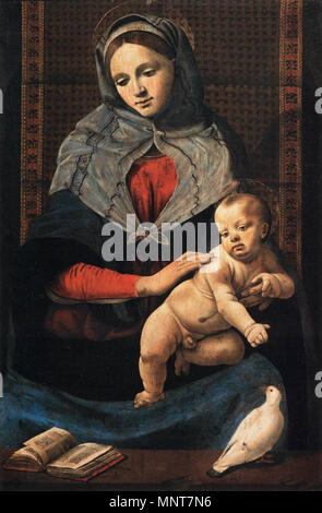 Anglais : Vierge à l'enfant avec une colombe vers 1490. 986 Piero di Cosimo, Madonna col bambino e una colomba Banque D'Images