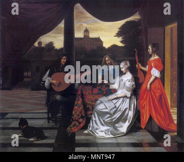 Société de musique sur une terrasse avec vue sur la ville d'Amsterdam Cet objet est classé dans RKDimages, base de données de l'Institut néerlandais pour l'histoire de l'Art, sous la référence 248039. Čeština | English | français | македонски | Nederlands |  +/- circa 1667. 992 Pieter de Hooch - Société musicale sur une terrasse avec vue sur la ville d'Amsterdam Banque D'Images