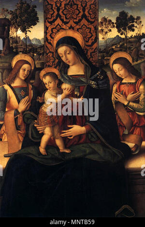 Anglais : La Vierge et l'enfant avec deux anges entre 1475 et 1480. 999 Pinturicchio, Vierge à l'enfant avec deux anges Banque D'Images