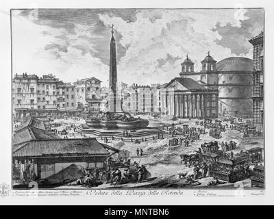 Italiano : Veduta della Piazza della Rotonda Panthéon fabbricato Marco da oggi Agrippa S. Maria ad Martires Fontana con Guglia Egiziaca architettura di Filippo Barigioni Pescaria Palazzo Crescenzi 1748-1774. 1001 Piranesi-16030 Banque D'Images