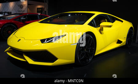 AMSTERDAM - 16 avril 2015 : Lamborghini LP 610-4 Ouragan sports car présenté à l'AutoRAI Motor Show. Banque D'Images