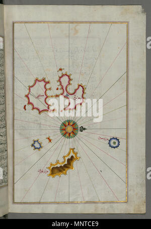 (En turc Piri Reis, 1465-1555). 'Feuille à partir du livre sur la navigation, l' 17ème-18ème siècle. l'encre, la peinture, et l'or sur papier. Walters Art Museum (W.658.365B) : acquis par Henry Walters. W.658.365b 1003 Feuille de Piri Reis - Livre sur la navigation - Walters W658365B - Page complète Banque D'Images