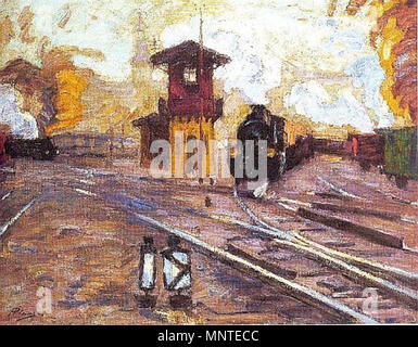 . Deutsch : Titel unbekannt (Lokomotive Bahnhof in (à Stuttgart ?) English : Locomotive à une station de train (à Stuttgart ?) . fin du 19e / début 20e siècle. Hermann Pleuer (1863-1911) peintre allemand Description Date de naissance/Décès 5 Avril 1863 6 janvier 1911 Lieu de naissance/décès Schwäbisch Gmünd Stuttgart contrôle d'autorité : Q1612363 : VIAF 13102603 ISNI : 0000 0000 6675 149X ULAN : 500013552 RCAC : n80087955 GND : 118741098 1010 Pleuer WorldCat Eisenbahn Banque D'Images