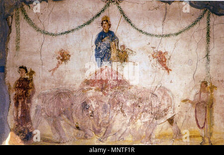 . Anglais : Vénus debout sur un quadrige d'éléphants. Frecso romaine de l'Officina di Verecundus (IX 7, 5) à Pompéi. Deutsch : Venus auf einer Elephantenquadriga stehend. Römisches Fresko von der Officina di Verecundus (IX 7, 5) dans Pompeji. 14 mars 2009. WolfgangRieger 1012 Pompéi - Officina di Verecundus - Vénus 2 Banque D'Images