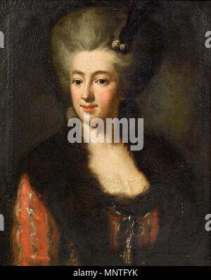 Portrait de femme . Anglais : Portrait d'une femme inconnue dans une robe rouge avec un garni de fourrure d'enrubannage. L'école allemande, xviiie siècle. Huile sur toile non doublé . 18e siècle. 1016 Portrait d'une femme dans une robe rouge avec un garni de fourrure wrap 18c Banque D'Images