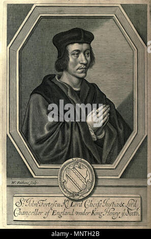 Anglais : Sir John Fortescu Chevalier, Seigneur Cheife La Justice et Lord Chancelier d'Angleterre sous le Roi Henry le sixième. . Anglais : Portrait de Sir John Fortescue (ch. 1394 - c. 1480), Lord Chief Justice d'Angleterre et du Pays de Galles et l'auteur du De Laudibus Legum Angliae (concernant les louanges de la législation de l'Angleterre, d'abord publié à titre posthume en 1543), un traité sur le droit anglais. . 1663. 1021 Portrait de Sir John Fortescue par William Faithorne, de Fortescutus Illustratus (1663) par Edward Waterhouse Banque D'Images
