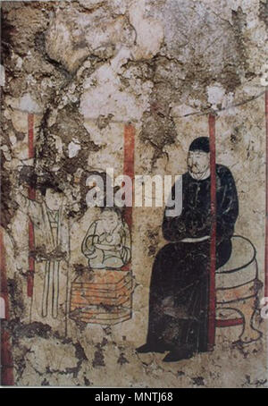 . Anglais : préparation des boissons, de la tombe de Aohan murale, Dynastie Liao : 四家子镇羊山 号墓天井东壁3中文，备饮图，辽代壁画，敖汉旗博物馆藏 . Dynastie Liao. 1027 La préparation de boissons 1 Inconnu, murale de la tombe de Aohan, Dynastie Liao Banque D'Images