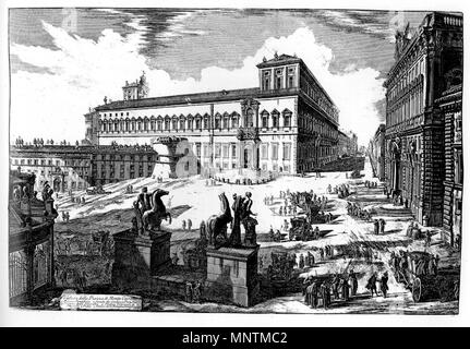 . Anglais : Un milieu du 18ème siècle la gravure de du Quirinal à Rome, par Giovanni Battista Piranesi. Les célèbres sculptures romaines de Castor et Pollux (les Dioscures) sont au premier plan. Deutsch : das Bild zeigt einen Kupferstich des Quirinalshügel und den dortigen, angefertigt Monumenten von dem Künstler Giovanni Battista Piranesi (1720-1778). Español : De mediados del siglo XVIII, un aguafuerte del Quirinal en Roma, por Giovanni Battista Piranesi. Las famosas esculturas romanas de Castor et Pollux (los Dioscuros) están en el primer plano . 18e siècle. Giovanni Battista Piranesi (1720-1778) Banque D'Images