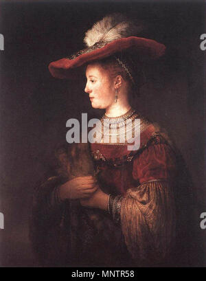 Portrait de Saskia van Uylenburgh (1612-1642) vers 1633-1634. 1049 - Rembrandt Saskia en robe pompeux Banque D'Images