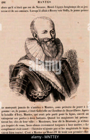 . Anglais : Portrait du roi Henri IV de France dans le livre Les Environs de Paris par Charles Nodier. La figure de base pour créer la représentation moderne du conquistador espagnol Bernal Díaz Del Castillo . 1844. Charles Nodier 18441056 Retrato de Enrique IV Les Environs de Paris Charles Nodier 1844 Banque D'Images