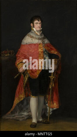 Retrato del Rey Fernando VII . Español : Retrato del Rey Fernando VII de España (1784-1833). Es una obra con amendes propagandísticos y oficiales, aunque algunos autores destacan que el monarca es mostrado con una gran frialdad" e incluso "antipatía". Pero a pesar de ello Esta obra es considerada uno de los mejores retratos que Francisco de Goya pintó del monarca cuando este regresó un España al término de la Guerra de la Independencia. Y Esta obra, junto con el Retrato del Duque de San Carlos, que también se conserva en el Museo de Zaragoza, le fue encargada un Goya en septiembre de 1814, por la Banque D'Images