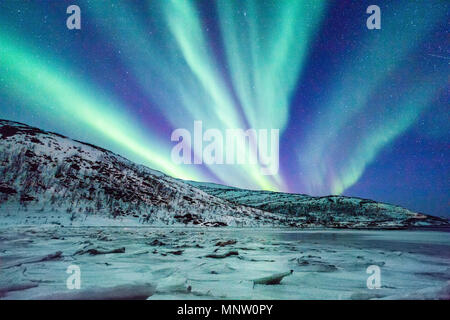 Northern Lights incroyables aurores boréales au-dessus de la côte de l'activité en Norvège Banque D'Images