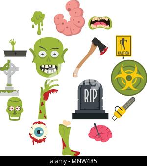 Zombie icons set dans un style plat Illustration de Vecteur