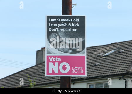 Image d'une affiche de campagne pour le non au référendum irlandais 8e amendement. Le non des campagnes pour maintenir le 8e amendement à la Constitution irlandaise qui dispose l'homme pour l'enfant à naître dans le cadre d'un déplacement pour maintenir la République d'Irlande, les lois sur l'avortement en cours. Banque D'Images