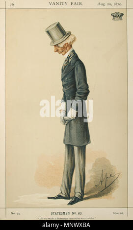 . Les hommes d'État No60 : Caricature de Lord Strathnairn. Sous-titre suivant : "Il a été fait un homme parce qu'il était un soldat." . 20 août 1870. "Ape" Carlo Pellegrini (1839-1889) Noms alternatifs Singe Singe, caricaturiste et artiste italien Description Date de naissance/décès 25 Mars 1839 22 janvier 1889 Lieu de naissance/décès Capoue Londres Londres lieu de travail contrôle d'autorité : Q935877 : VIAF 91408204 ISNI : 0000 0001 1684 9584 ULAN : 500106277 RCAC : n94116782 35070756 1147 NLA : WorldCat Hugh Henry Rose, Vanity Fair, 1870-08-20 Banque D'Images