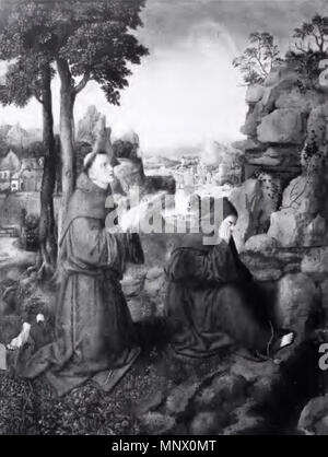. Prado copie de Jan van Eyck ( ?) Saint François d'assise recevant les stigmates . vers 1500. 1084 Saint François d'assise recevant les stigmates après Prado Banque D'Images