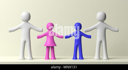 Gay-notion de famille. Pères et enfants deux figures humaines isolé sur fond blanc. 3d illustration Banque D'Images