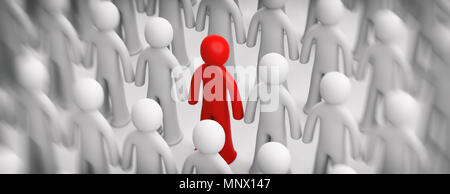 Différence, la différenciation concept. Blur foule de figures humaines blanc, un rouge figure sur fond blanc, la bannière. 3d illustration Banque D'Images