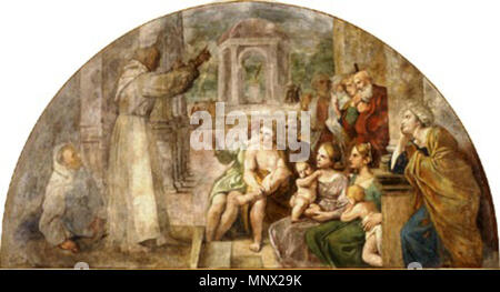 . Anglais : Didacus d'Alcalá, à l'église de San Giacomo degli Spagnoli à Rome Español : Frasco perteneciente a la serie de Antonio del Carricci sobre la vida de San Diego de Alcalá en la iglesia de Santiago de los españoles en Roma.(ca.1604) . vers 1604. Carricci Tramulles Pintor : Annibale 1090 San Diego predicando in Rome Banque D'Images