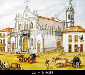 . Anglais : vue sur l'église de Santa Cruz dos Militares (Sainte Croix de l'armée) à Rio de Janeiro, Brésil (aquarelle) Português : Concluídas comme obras, Igreja da Irmandade dos Militares foi sagrada un 28 de outubro de 1811, com un invocação de "Santa Cruz", na presença de D.João VI. Em, 1820, o aquarelista desenhou Richard Bate a igreja. .. 1820. Richard Bate (1775-1856) 1095Militares-Bates-XIX SantaCruz Banque D'Images